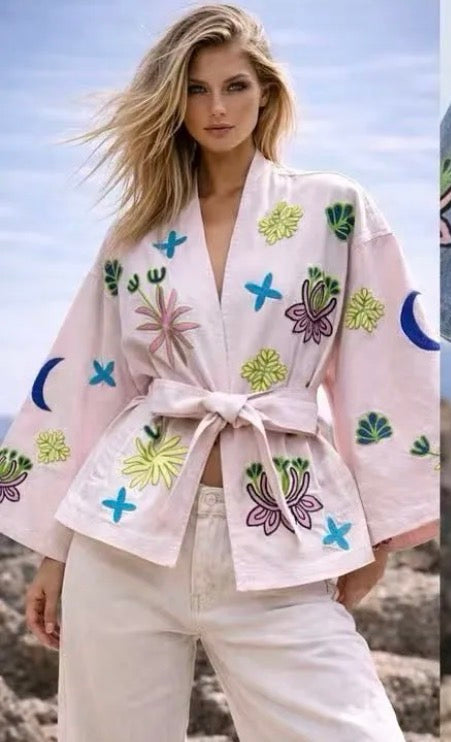 Τζάκετ με ζώνη και σχέδια moonchild