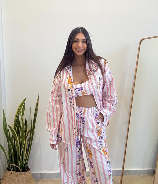 Lumina Floral Ριγέ Πουκάμισο με Τοπ