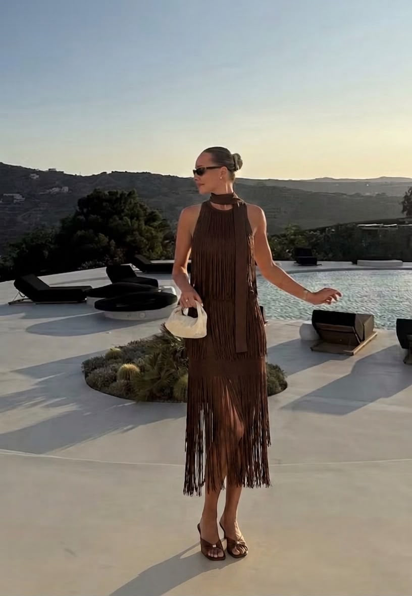 Halter Φόρεμα με Κρόσσια και Μαντήλι