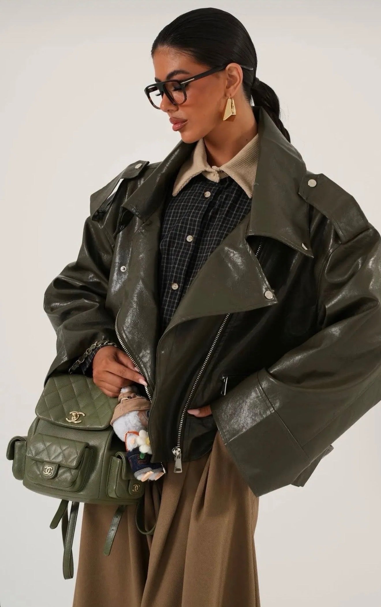 Biker oversized Δερματίνη τζάκετ