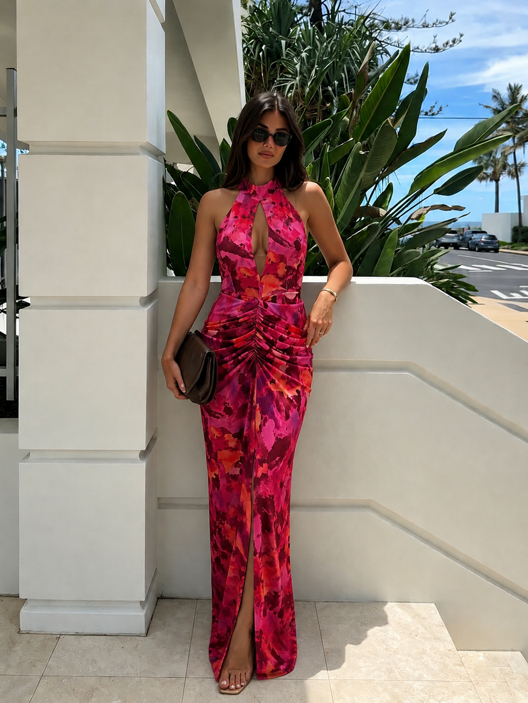 Μάξι Floral Φόρεμα με Σούρα