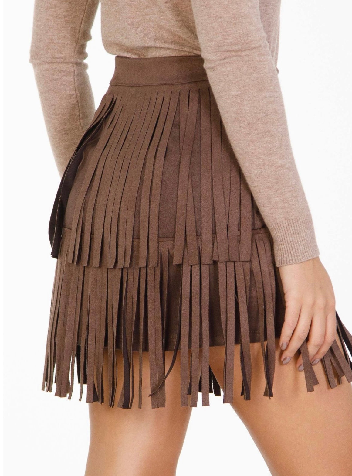 Σουέντ φούστα με κρόσσια