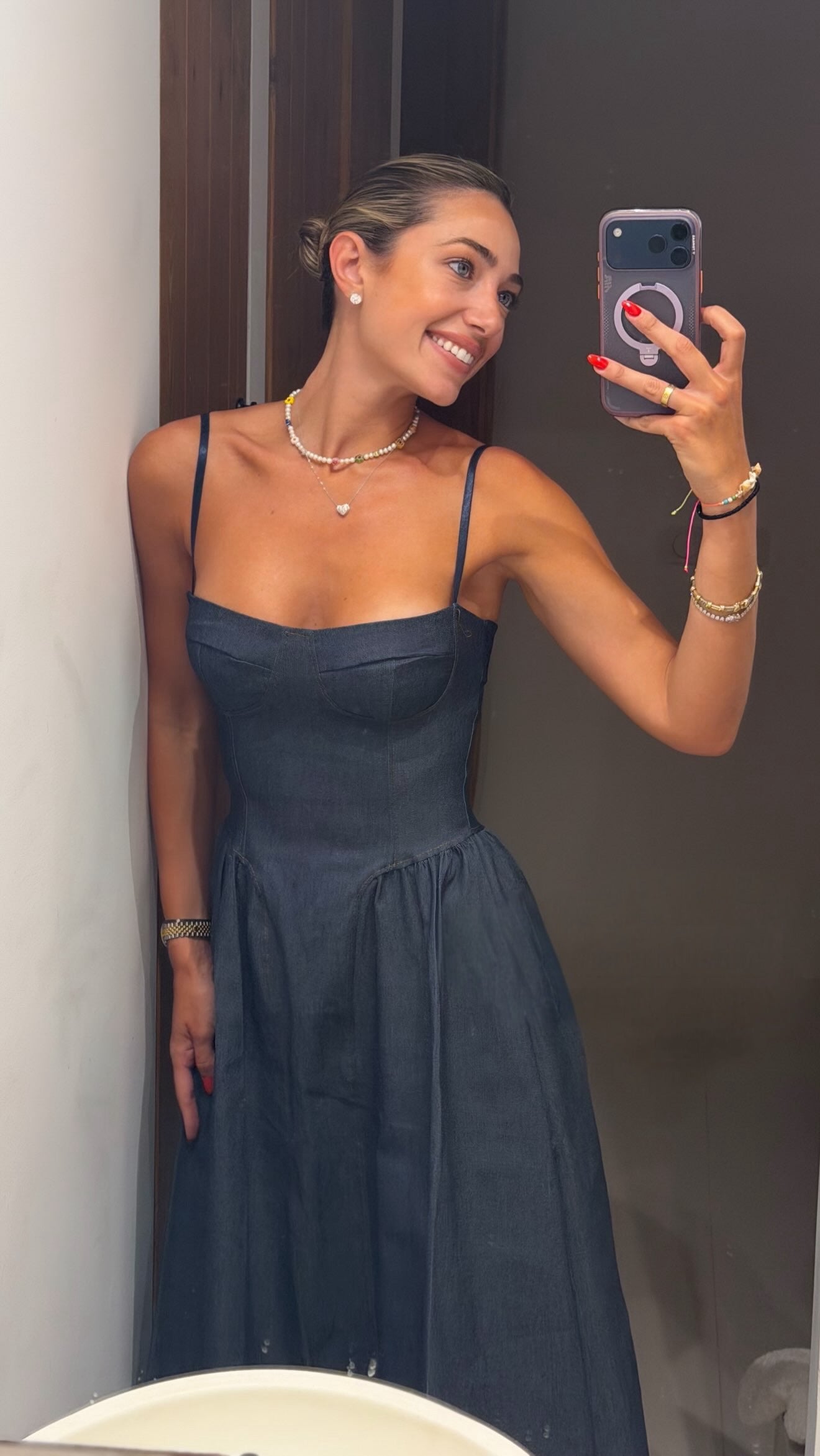 Denim Corset midi φόρεμα
