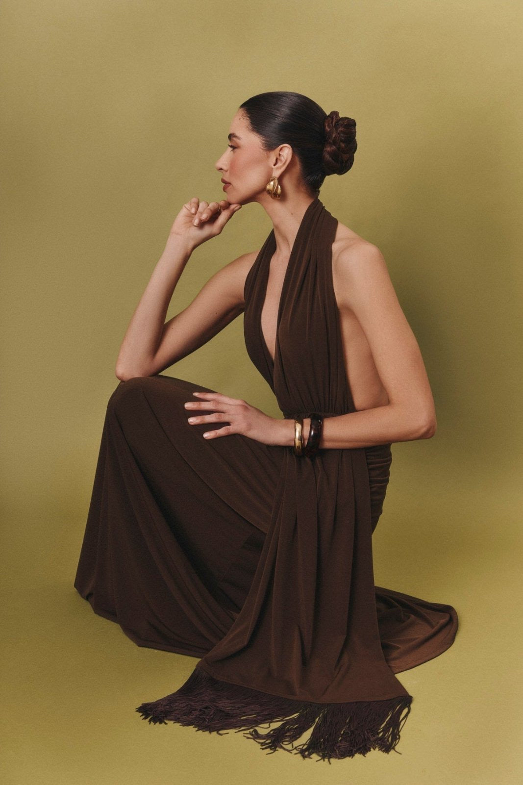 Maxi Halter Φόρεμα& Ζώνη με Κρόσσια