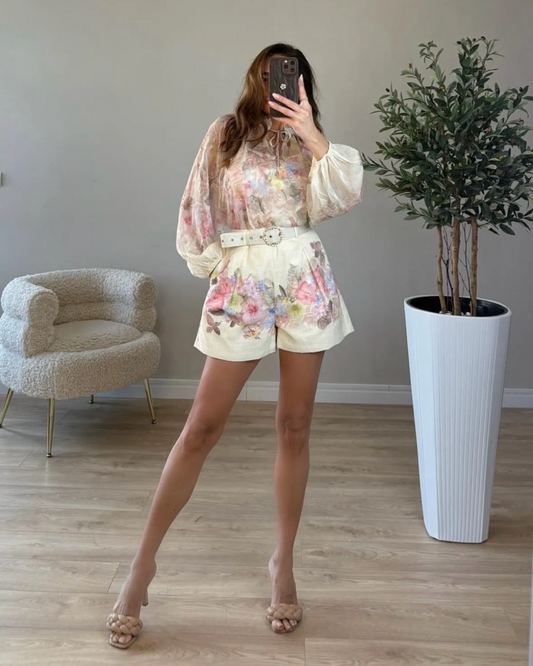 Σετ πουκάμισο & σορτς φλοράλ με ζώνη