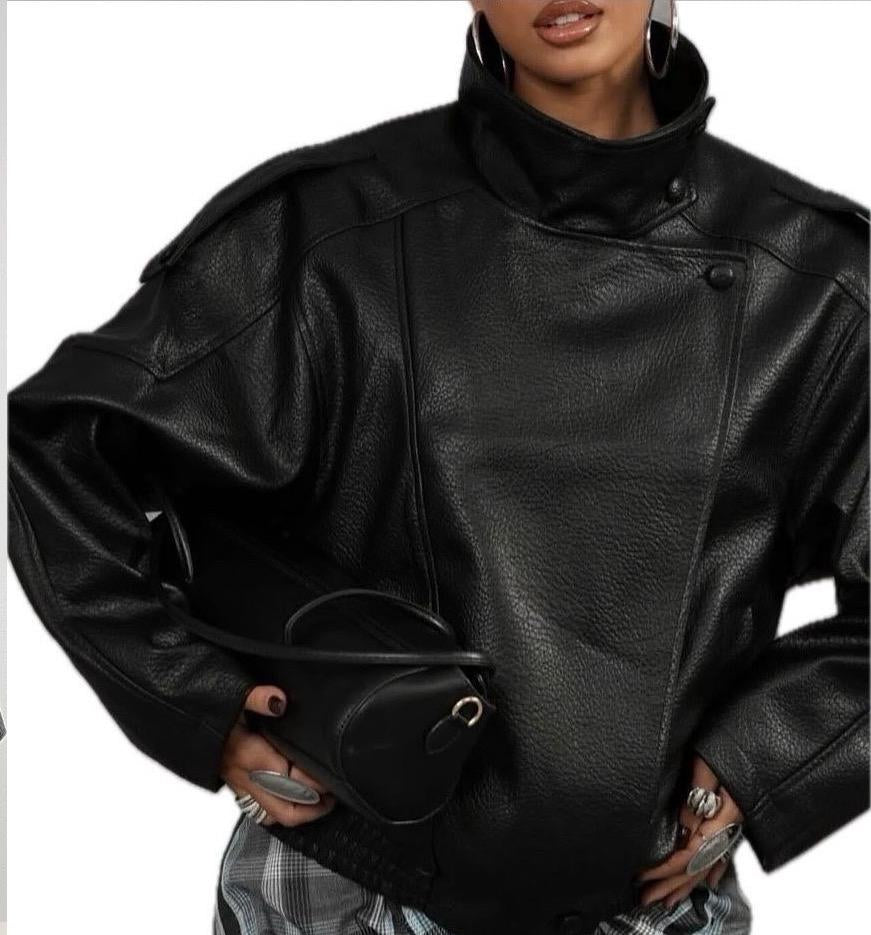 Viral Oversized δερματίνη τζάκετ