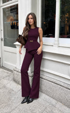 Σετ peplum τοπ και παντελόνι καμπάνα μπορντό