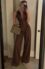 Ολόσωμη Φόρμα με Φερμουάρ και Wide Leg Καφέ