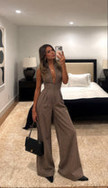Ολόσωμη Φόρμα με Φερμουάρ και Wide Leg Μόκα