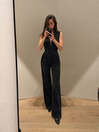 Ολόσωμη Φόρμα με Φερμουάρ και Wide Leg Μαύρο
