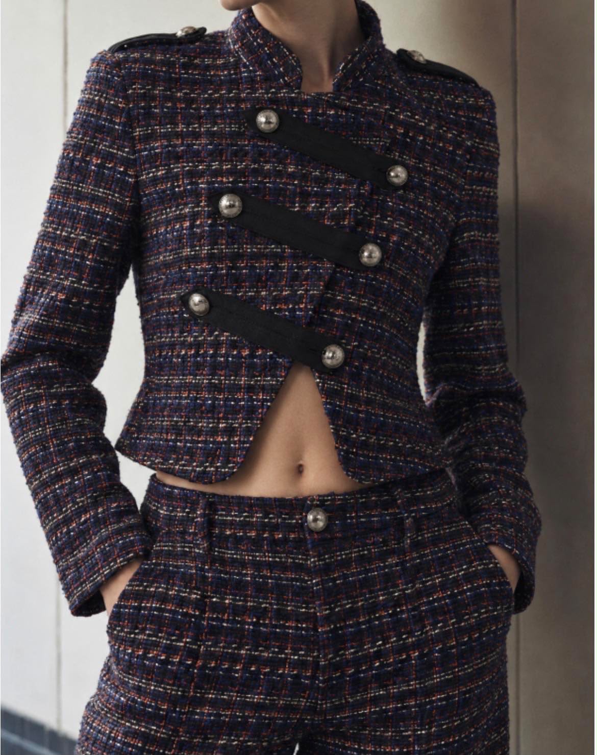 Lumina cropped tweed σακάκι military - Μπλε ναυτικό