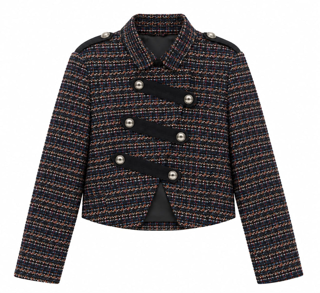 Lumina cropped tweed σακάκι military - Μπλε ναυτικό