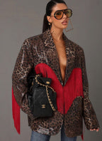 Oversized Λεοπάρ Blazer με Παγιέτες και Κρόσια