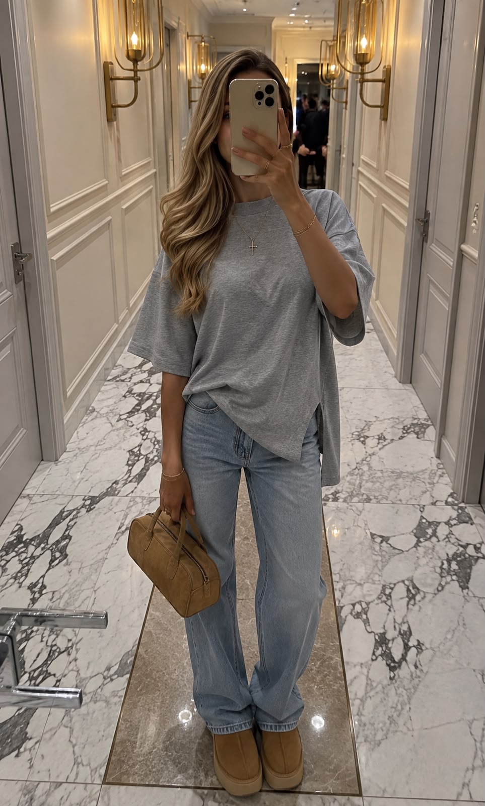 Oversized T-shirt με Σκισίματα στο Πλάι Γκρι