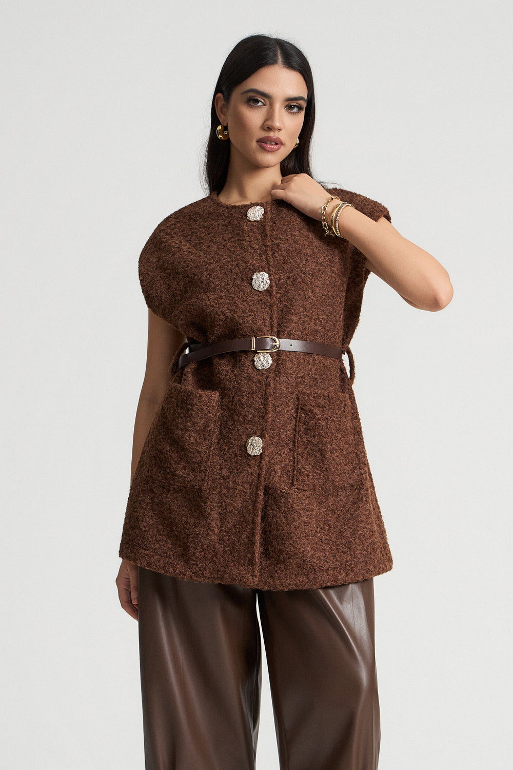 Γιλέκο αμάνικο με ζώνη