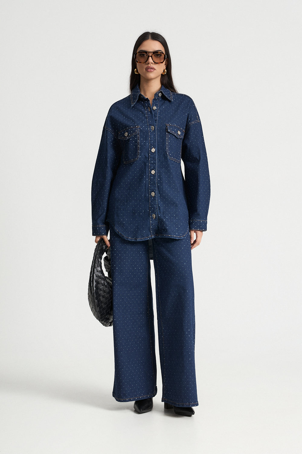 Τζιν σετ πουκάμισο και παντελόνι πουά