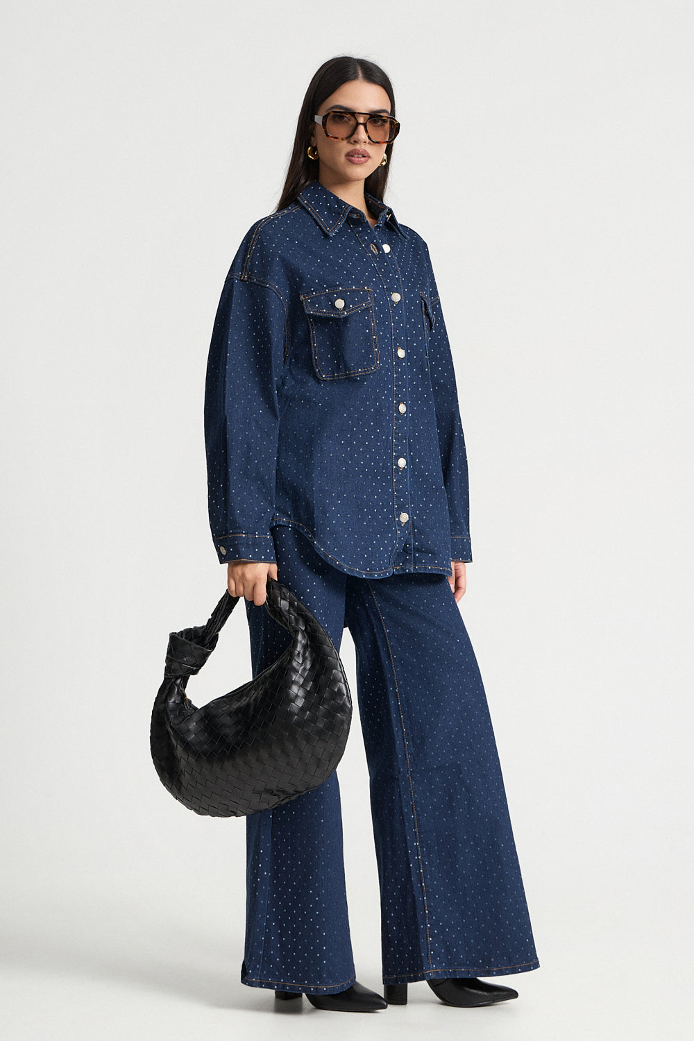 Τζιν σετ πουκάμισο και παντελόνι πουά