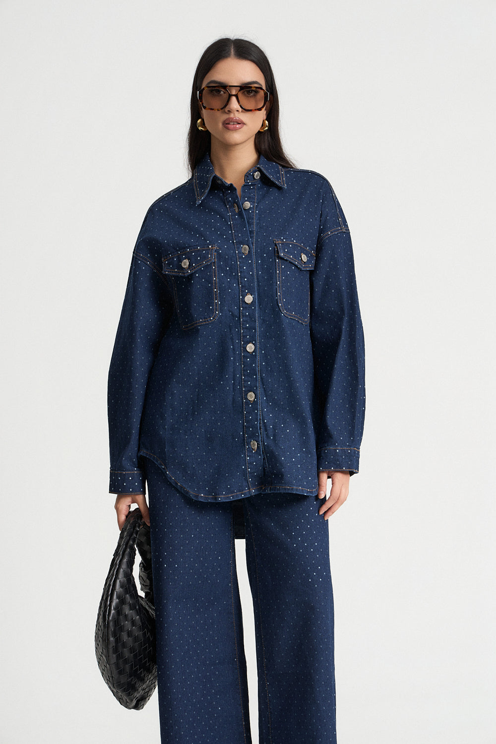 Τζιν σετ πουκάμισο και παντελόνι πουά