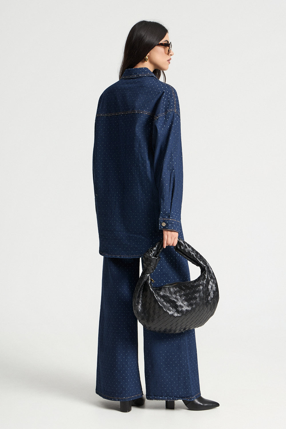 Τζιν σετ πουκάμισο και παντελόνι πουά