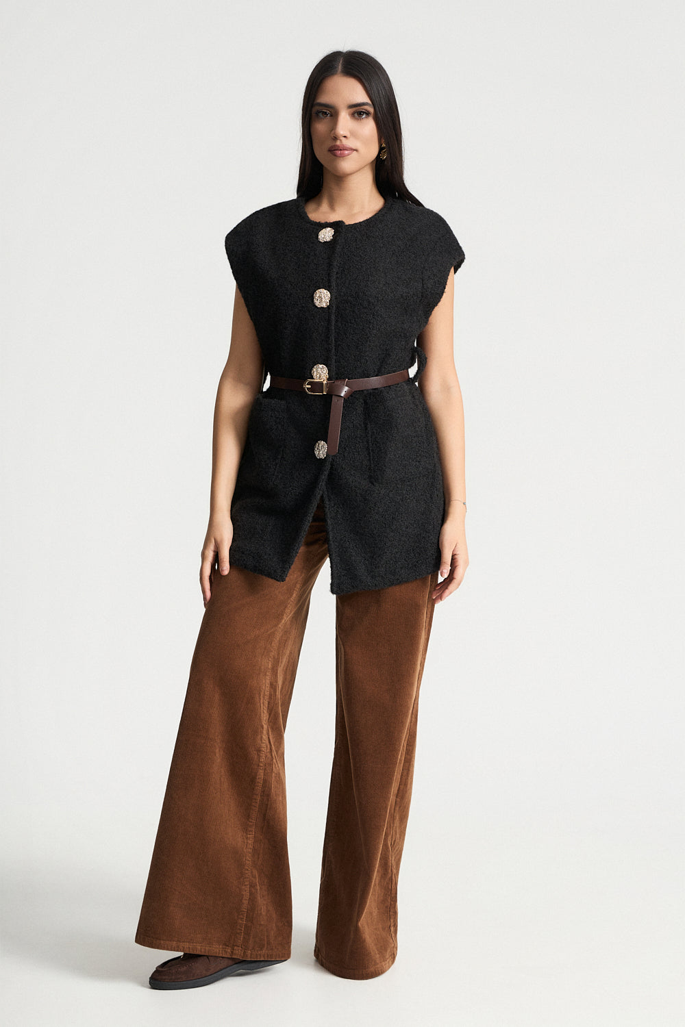 Γιλέκο αμάνικο με ζώνη