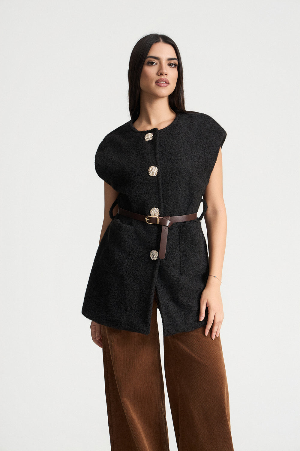 Γιλέκο αμάνικο με ζώνη